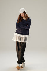 Sweet & Cool Lace Accent Ribbon Point Long T-Shirt