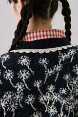 Flower Wool Cardigan [Navy]