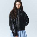 WRINKLE STRING LEATHER JACKET_BLACK