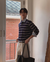 Kesio Multi-Stripe Henley Neck Knit