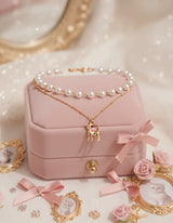 [Anti-tarnish] Kitty Layered Pearl Choker Necklace -Gold ver. (Kep1er Yujin Necklace)