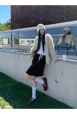 Pearl V-neck loose fit fur cardigan