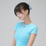 CHECK CHIFFON RIBBON CLAW CLIP (LIGHT BLUE)