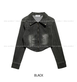 Beto Washing Cut Crop Denim Set Jacket