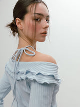 FRILL OFF SHOULDER T-SHIRT / SKYBLUE