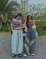 ツイスト配色ワイドデニムパンツ