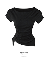 Drape Lip Neck Asym Top (3color)