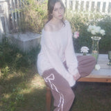 [RE] SWEET RIBBON SWEAT PANTS - BROWN/PINK