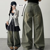 Mack Washing Stripe Diagonal Slot Denim Wide Pants