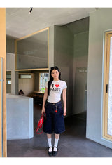 I LoveショートスリーブラウンドスパンデックスTシャツ