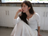 3/4 リブ ヘンリーネック ボタンTシャツ (White)