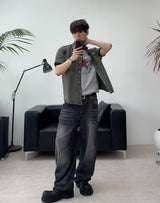 Carton linen-like washed denim pants