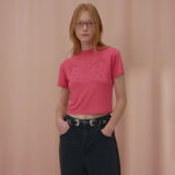 テキストバタフライクロップTシャツ-PINK