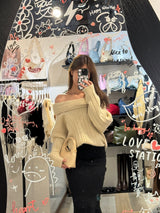 Oversized Off-shoulder Chunky Sweater - Beige