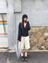 Huo Fake Layered Shirring Hood Zip-Up