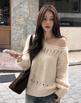 Lip Neck Knit Punching Loose Knit (7color)