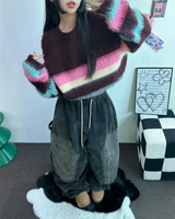 STRIPE CROPPED ANGORA KNIT 🩷🤎🩵🩶2COLOR
