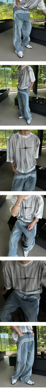[Unisex] Track wide denim pants (2color)