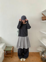 26SS★ [BAONHAUS]クールアンバランスフリルレイヤードスカート