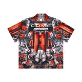 [UNISEX] Automobile Parts Camp-Collar Printed Shirt (Red)