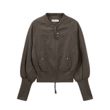 BANDING CROPPED COTTON JACKET (KHAKI BROWN)