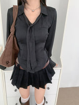 Vella Romantic Silky Slim Tie Blouse (4 colors)