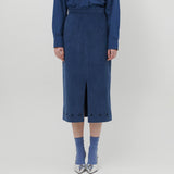 ORNAMENT PRINT CORDUROY SKIRT [NAVY]
