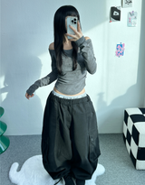 STUD SHIRRING TANK LAYERED SLIM LONG SLEEVE🤎🩶 - 2 COLORS