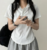 Brie button food short sleeve tee