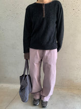 Hom ヘアリーボタン カラーマッチングニットTシャツ