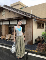 カラーフェイクツーピースレイヤードスリーブレスTシャツ