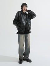 Raglan 2way zip-up leather Jacket