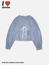 lovely blue checkered cotton blouse