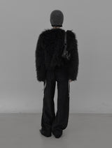 Eyelet Angora Fur Short Beanie