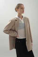 Glossy Wide Jacket_Beige