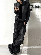 Crop Neck Leather Jacket
