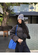 Black beads wool collar short padded coat
