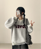 Mona Lovely Lettering Embroidery Loose Fit Round Knit