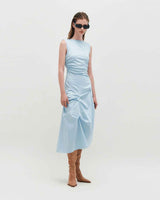 DOZI - Sleeveless Pinched Long Dress _ BLACK