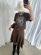 SUEDE UNBALANCE SKIRT WITH BELT SET (BROWN)