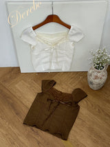 Texture Lace Ribbon Short Sleeve T-shirt
