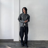 Panelled Stand-Collar Leather Jacket