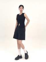 3RD リオーダーヒップポケット刺繍ブラックデニムショーツ ロング code 25106
