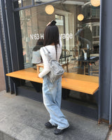 Pink lace denim pants