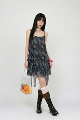 GHOST BLOOM FLOWER CHIFFON FRILL DRESS