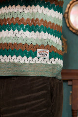 STRIPE CROCHET KNIT VEST / GREEN
