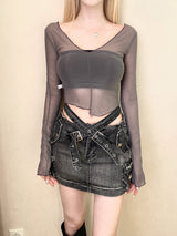 1379. シースルーVネックTシャツ (3color)