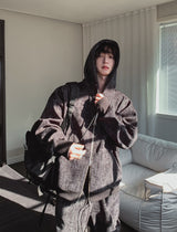 Dets two way velvet hoodie zip-up