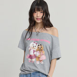マルチーズギャルオフショルダーハーフスリーブTシャツ