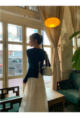 Back White Bow Long Sleeve Knit T-shirt